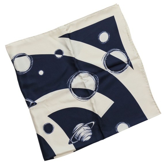 CHANEL 17K Coco Mark Planet Silk Scarf/Muffler, Ivory/Navy, Women's